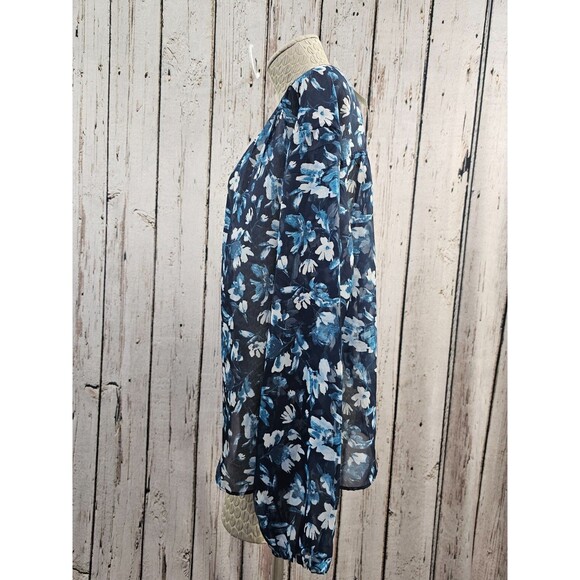 ALK Women's M Abercrombie & Fitch Blue Floral Sheer Peasant Blouse Shirt Top NEW - Picture 6 of 11